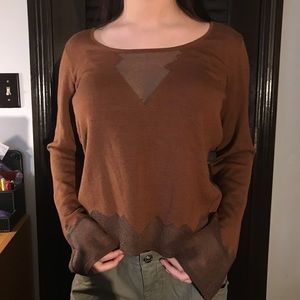 caramel brown blouse with mesh detail